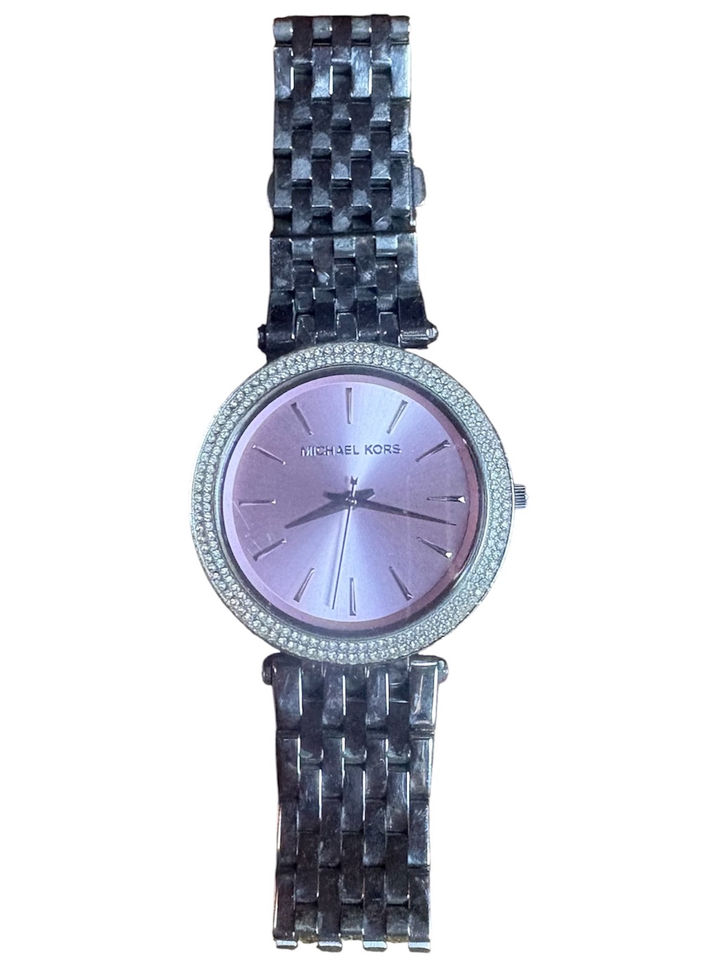 Michael Kors Silver Bracelet Watch With Pink Sunray Dial And Crystal Bezel